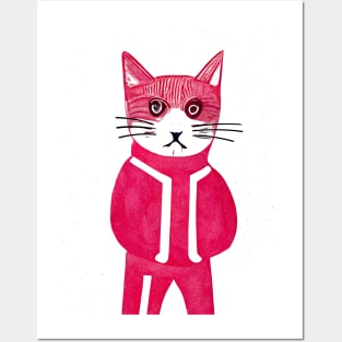 Gopnik Cat Retro Poster Vintage Art Cat Wall Gangster Pink Illustration Posters and Art